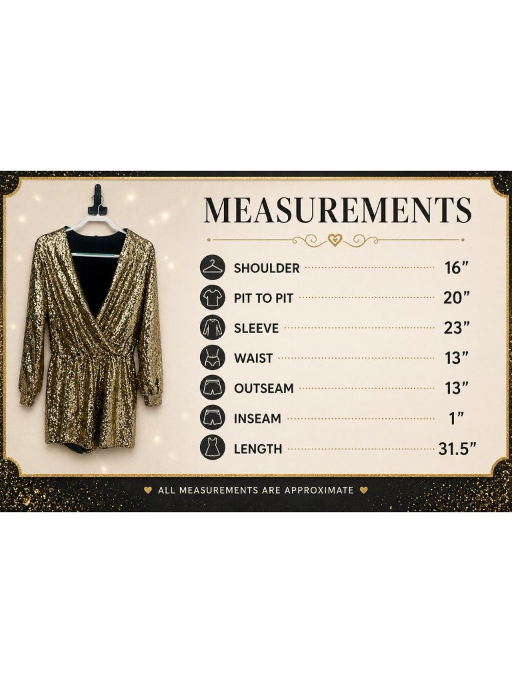 Boutique Style Women’s Gold Sequin Romper Large Long Sleeve New Years Eve Party - Picture 11 of 13